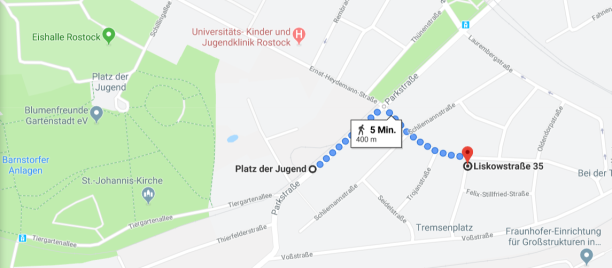 Praxis "Die Hypnose Coachess" - 5 Minuten Fußweg von der Straßenbahn Haltestelle "Platz der Jugend"